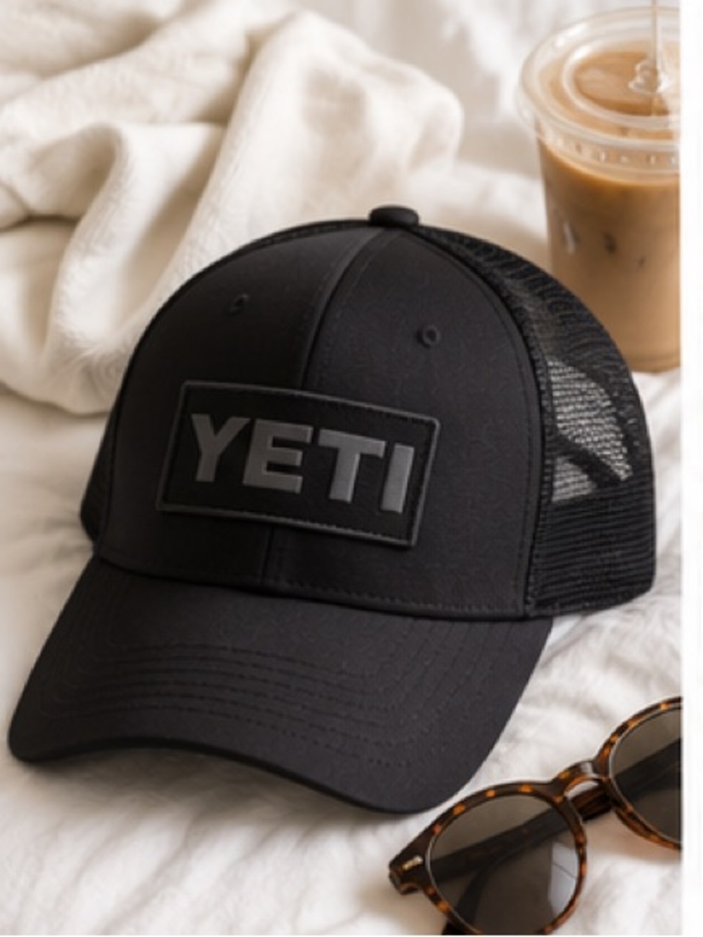 YETI Unisex Mesh Back Black Logo Patch Snap Back Hat